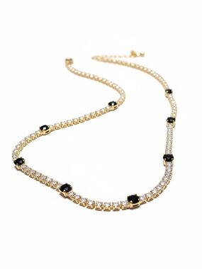 CLEAR AND BLACK CZ TENNIS NECKLACE